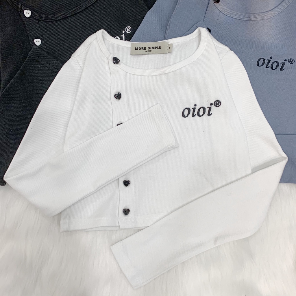 Áo Croptop Nữ Dài Tay OIOI Vải Thun Gân Phong Cách Ulzzang màu ĐEN/TRẮNG/XÁM