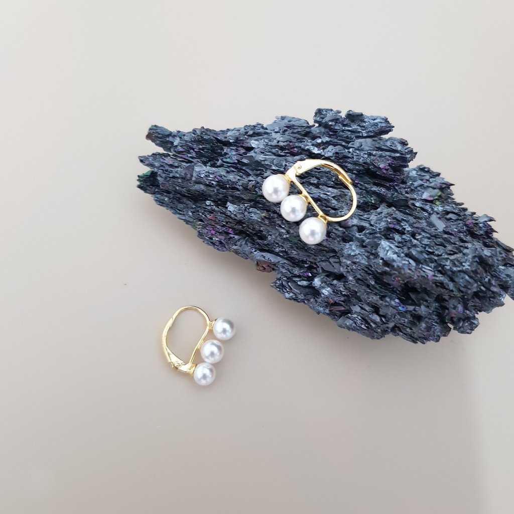 Bông tai bạc EVERMORE, khuyên tai bạc 925 ngọc trai nhân tạo 3 viên, phong cách minimalist, thanh lịch - H023