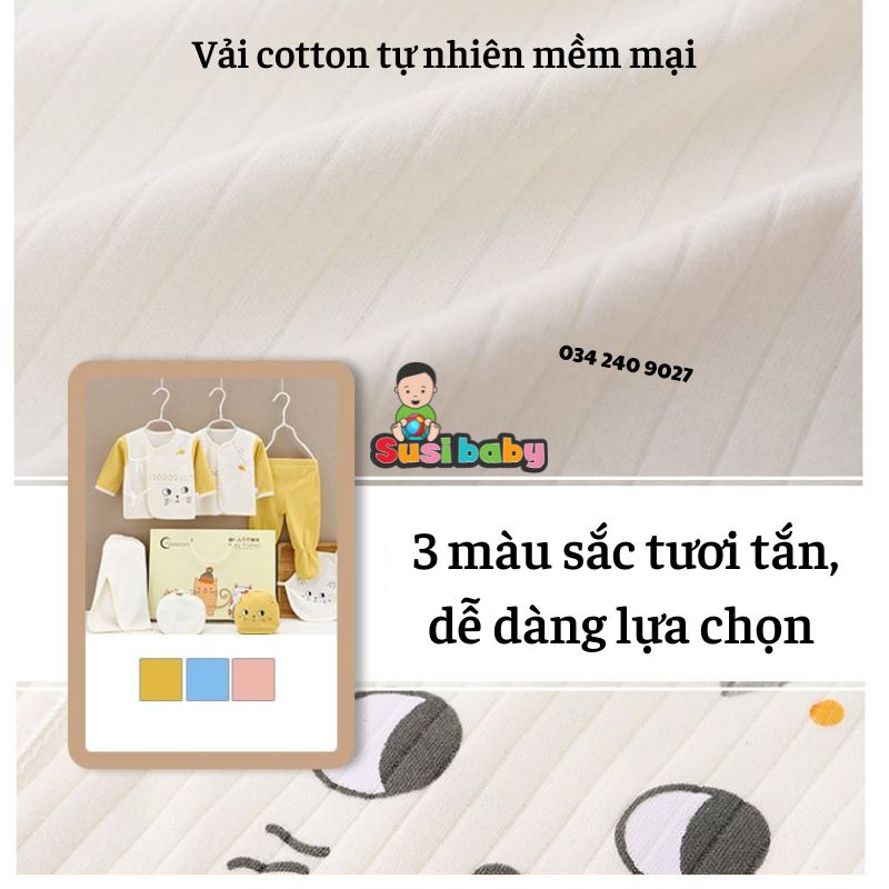 [QUÀ TẶNG ĐẦY THÁNG] SET ĐỒ SƠ SINH 7 CHI TIẾT CAO CẤP 3 MÀU HỒNG XANH VÀNG CHO BÉ TRAI BÉ GÁI
