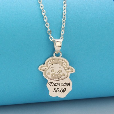 Dây chuyền bạc cho bé trai, bé gái khắc tên hình con trâu DCT0037 - Trang Sức TNJ