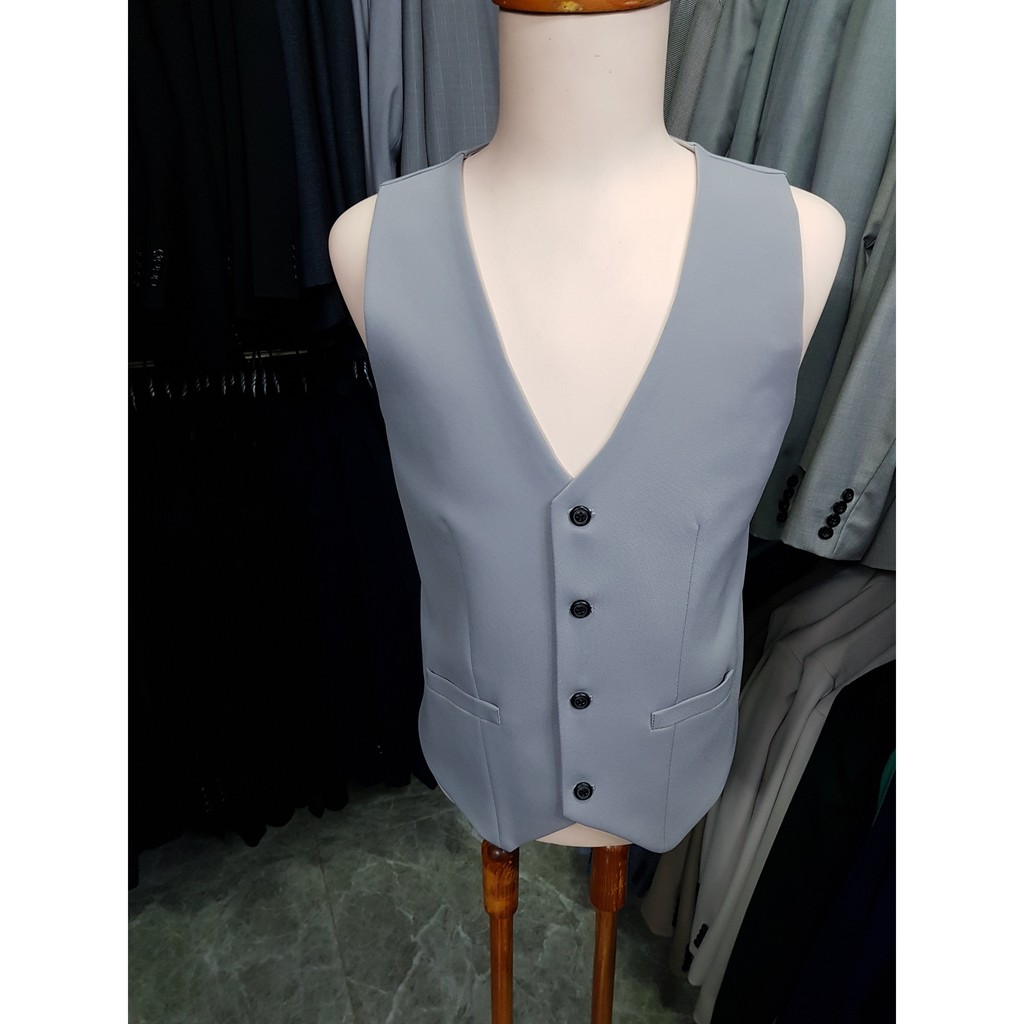 Áo gile nam form ôm body màu xám ghi trẻ trung + nơ đen
