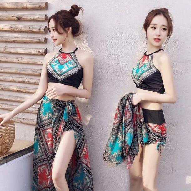 Bộ Đồ Bơi Bikini Áo Tắm Thổ Cẩm Kèm Khăn Đi Biển Hàng Nhập !