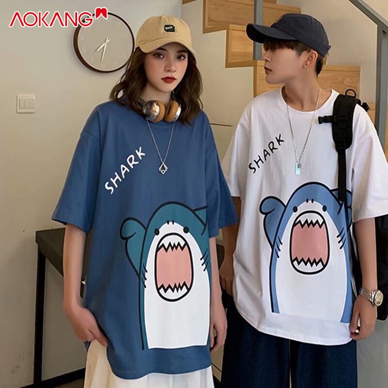 Áo thun tay ngắn in hình cá mập thời trang mùa hè cho nam