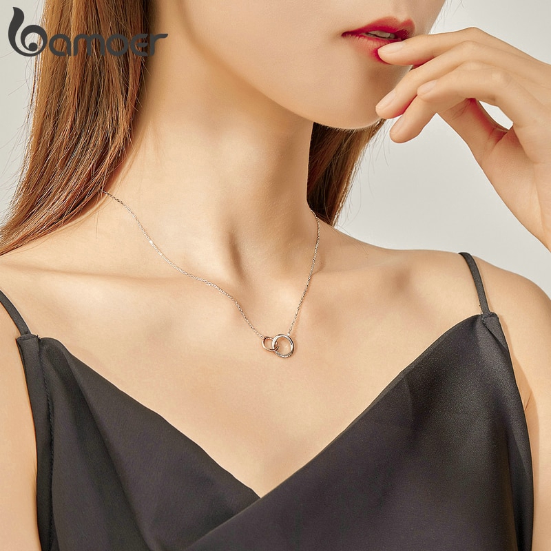 BAMOER Vòng cổ Mặt Tròn Đôi Bằng Bạc 925 BSN159