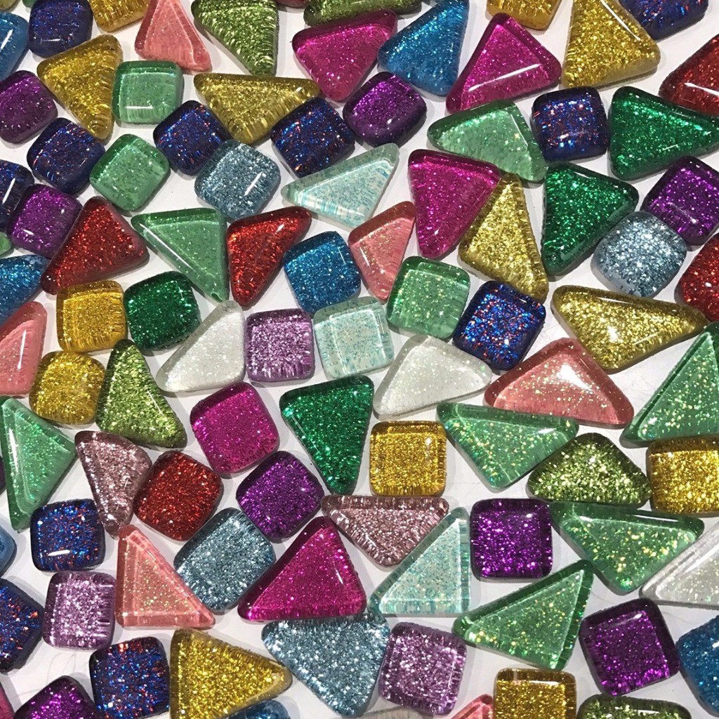 PTPTRATE ★120g 70pcs Colorful Glitter Shiny Glass Mosaic Tiles Bulk For Art DIY Hand Craft