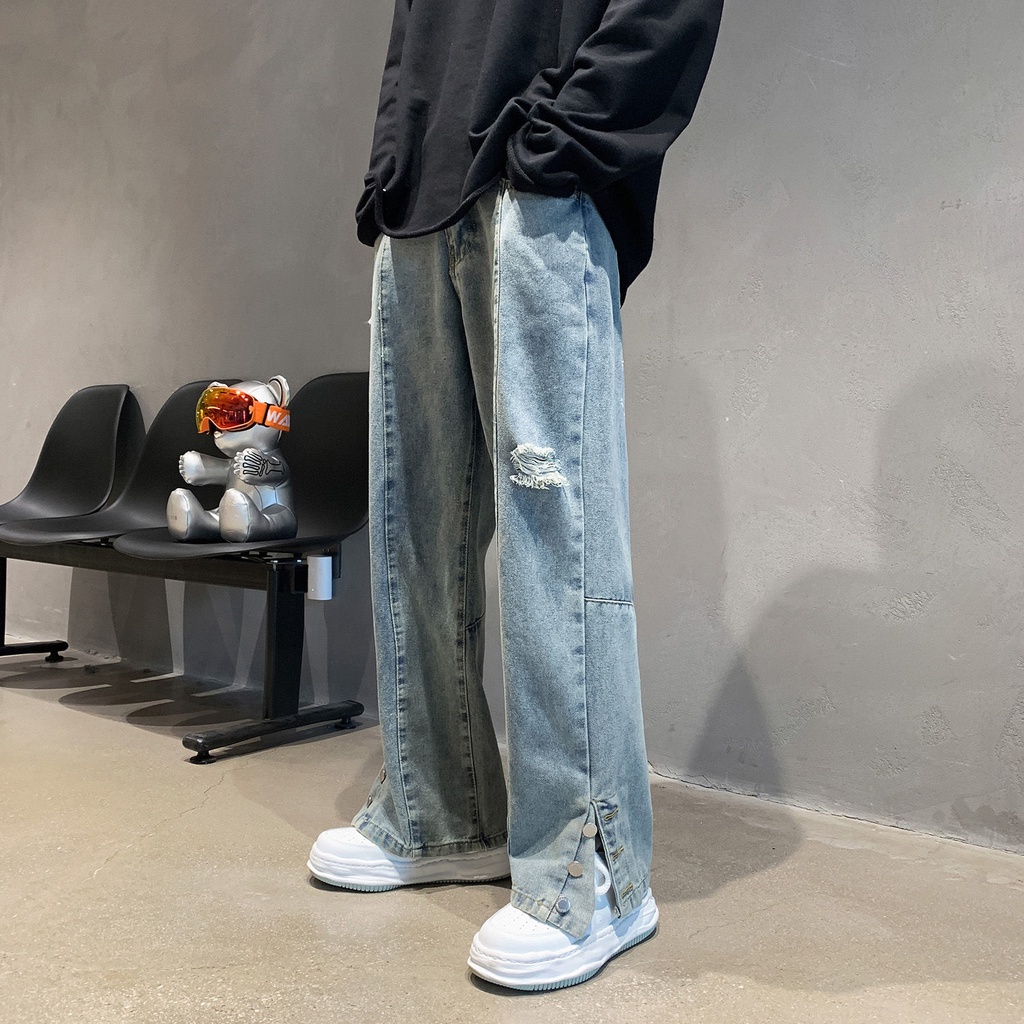 Quần Jeans Dài Rách Gối Thời Trang Dành Cho Nam