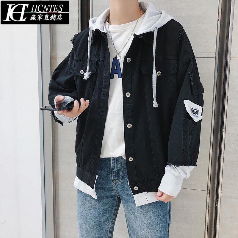 [SIÊU SALE] Áo khoác jean nam nữ unisex tay nỉ có mũ nỉ phối rách chất bò cao cấp phong cách thời trang trẻ màu xanh