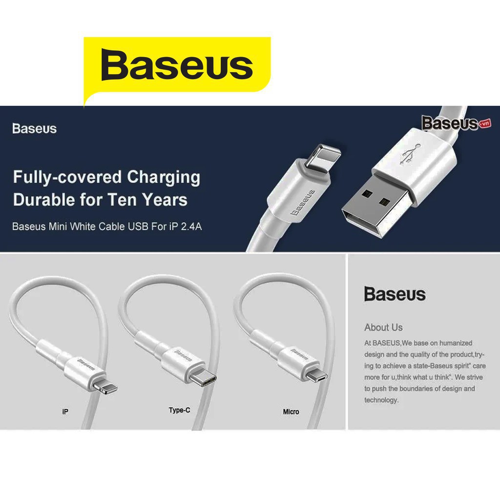 DÂY SẠC NHANH MICRO USB CHÍNH HÃNG BASEUS MINIWHITE DÀI 1M DÀNH CHO SAMSUNG XIAOMI HUAWEI SONY OPPO