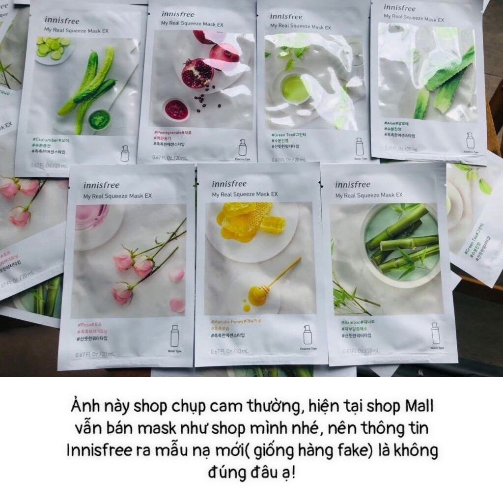 Mặt nạ giấy innisfree {𝑪𝑨𝑴 𝑲𝑬̂́𝑻 𝑪𝑯𝑰́𝑵𝑯 𝑯𝑨̃𝑵𝑮} mặt nạ giấy innisfree My real Squeeze Mask Ex set 20ml | BigBuy360 - bigbuy360.vn