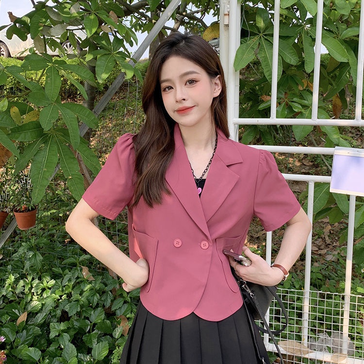 Áo khoác blazer SUXI tay ngắn màu trơn phong cách cổ điển thời trang mùa hè cho nữ
