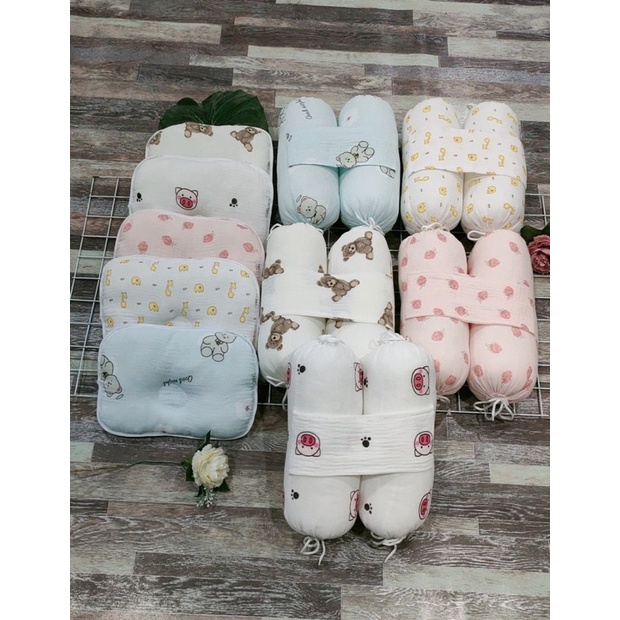 Bộ gối chặn vải xô sợi tre cao cấp cho bé sơ sinh