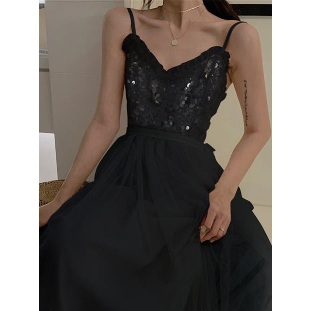 🌸Hàng Có Sẵn🌸Hàng Quảng Châu 🌸Váy 2 Dây Đen🌸 Công Chúa 🌸Lấp Lánh Sang Trọng