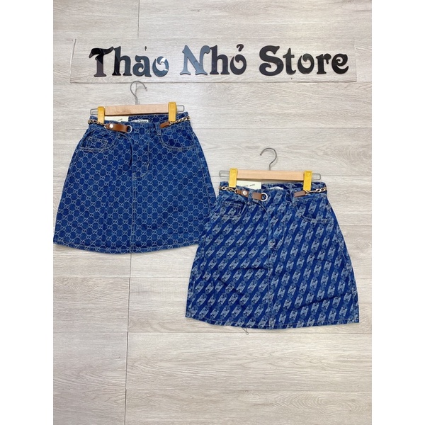 [Mã SKAMCLU7 giảm 10% tối đa 50K đơn 0Đ] chân váy jean hoạ tiết kèm đai xích(hình thật
