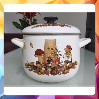 Nồi Thép Tráng Men 20cm (3.9L) Nhật FUJIHORO FTCV-20DW.HL Gấu Nâu - Xài Bếp Từ