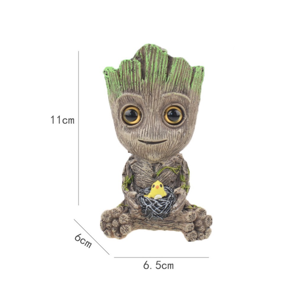 Tượng người cây GROOT AVENGER cầm hoa, ôm tổ chim - cắm sủi oxy cho bể cá, trồng cây