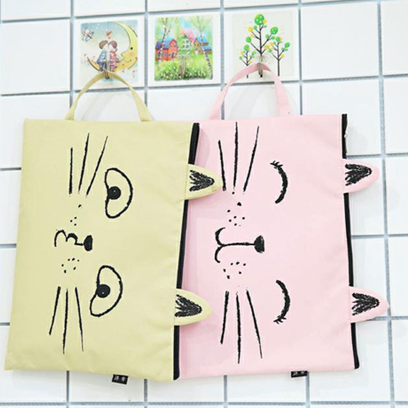 1 túi đựng tài liệu khổ A4 bằng vải oxford có khóa kéo họa tiết hoạt hình dễ thương