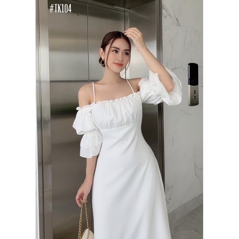 Đầm trễ vai phồng nhún thun | BigBuy360 - bigbuy360.vn