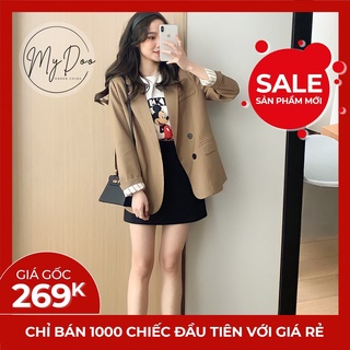 Áo blazer nữ ⚡ ảnh thật / video⚡ Áo vest dáng rộng dài tay 2 lớp quảng châu có độn vai - BL01