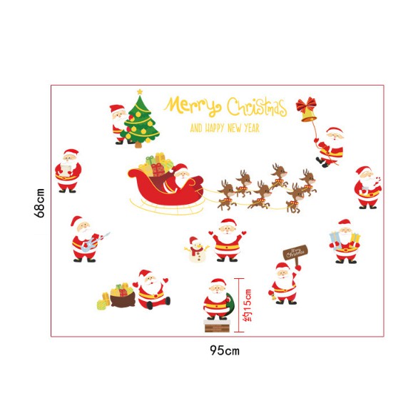Decal trang trí tường Noel - Nhiều Ông già Noel tí hon