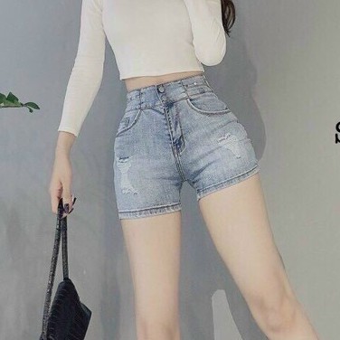 [CLOV10 giảm 10k]Quần short Jean nữ Cao Cấp rách nhẹ lưng cao chất jean Co dãn nhẹ vải mềm màu xanh thoải mái khi mặc