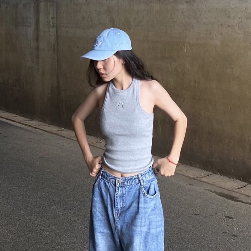 Áo Tank Top Dáng Dài Thêu M tiemmem - Xám , Xám Đậm, Hồng, Hồng Tím