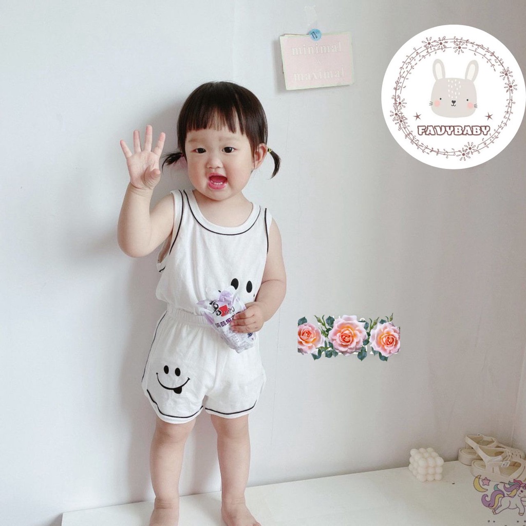 Đồ Bộ MINKY MOM Chính Hãng Bé Trai Bé Gái Ba Lỗ Quần Cộc Thun Lạnh Hình Mặt Cười Cute Trẻ Em 0 1 2 3 4 5 Tuổi-Favybaby