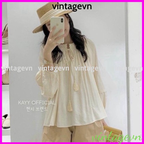 {vintagevn} Áo babydoll cổ ren tay bèo tiểu thư Ulzzang (hàng QCCC) A 211- Có ảnh thật + video thật freeship