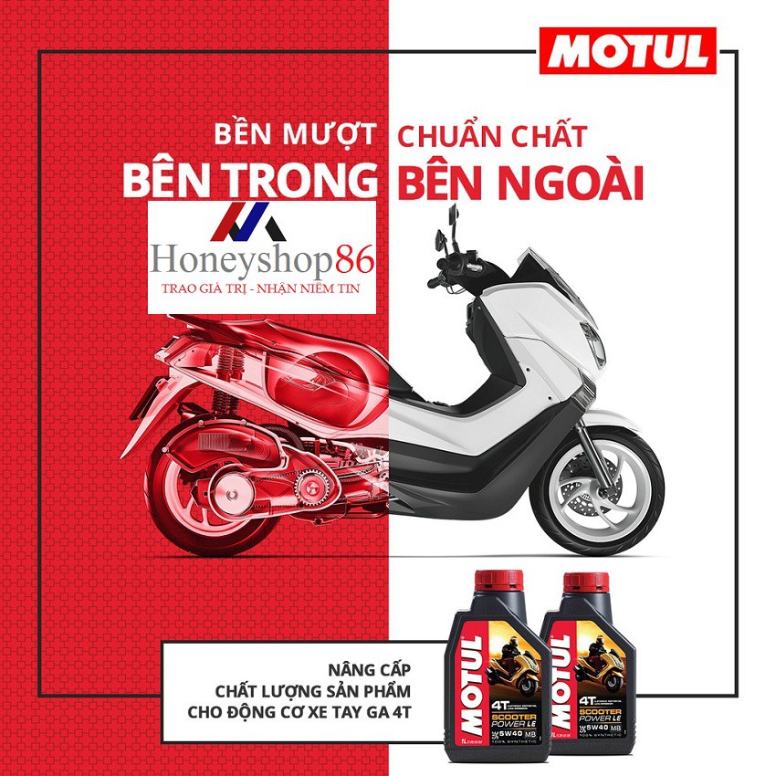 Combo Nhớt Motul Scooter Power LE SAE 5W40 MB 0.8L + Nhớt Hộp Số Motul Scooter Gear Plus 80W90 120ml Dành Cho Xe Tay Ga