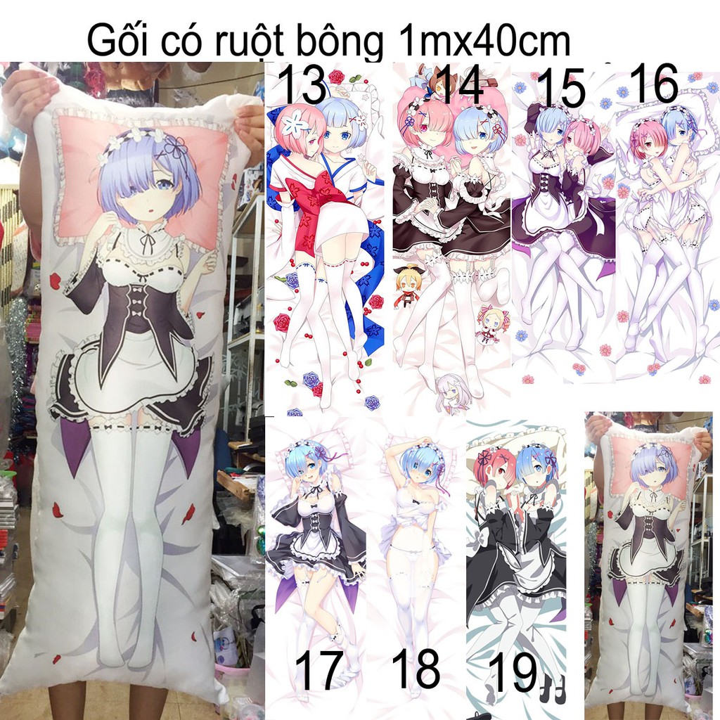 Gối ôm anime manga Ram Rem 40x1m nhiều mẫu