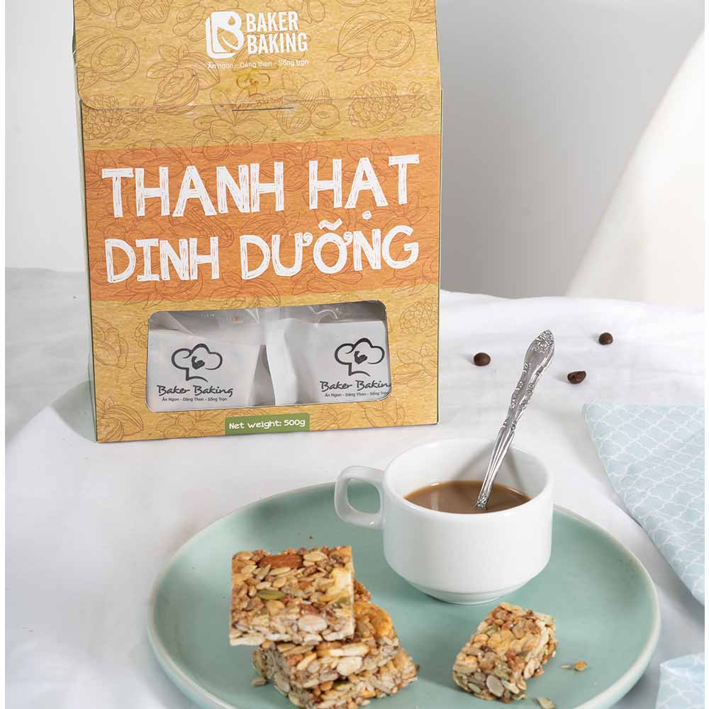 Combo 6 hộp Bánh Baker Baking Thanh hạt dinh dưỡng, Chuối Yến Mạch, Cookies Yến mạch, Cookies nhân dừa, Bisscotti Mix, K