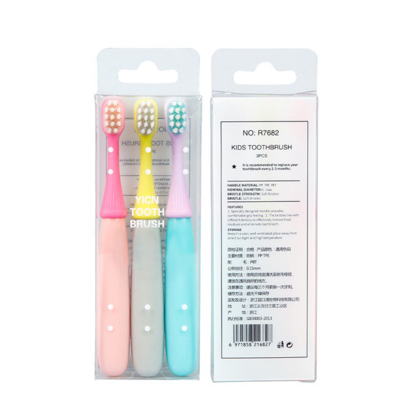 Set 3 bàn chải đánh răng chất liệu lông mềm thiết kế dễ thương chăm sóc răng miệng cho bé gái và bé trai