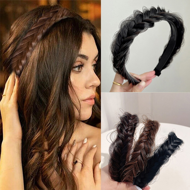 Băng Đô Cài Tóc Dạng Bện Co Giãn Chống Trượt Phong Cách Hàn Quốc Thời Trang Cho Nữ