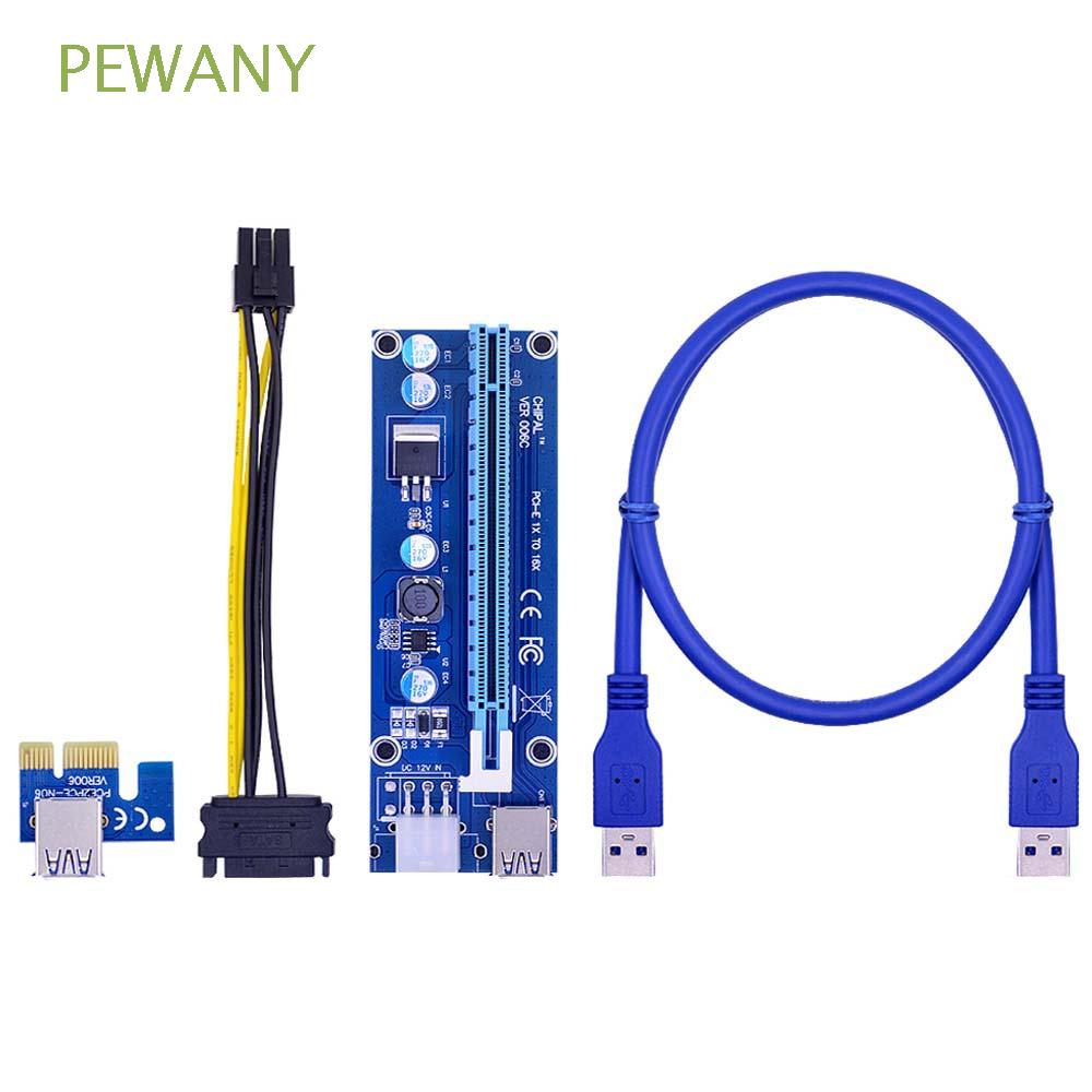 PEWANY 60CM Riser Card Extender SATA Graphics Card Extension Cable PCI Express Adapter VER006C 6 pin Riser Sata Power Cable for Mining PCI-E 1X to 16X Graphics Card Adapter/Multicolor