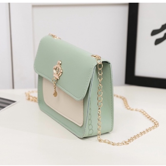 Túi xách nữ, túi xách đeo chéo dây xích khoá vương miện túi hộp 1 ngăn trẻ trung nhẹ nhàng