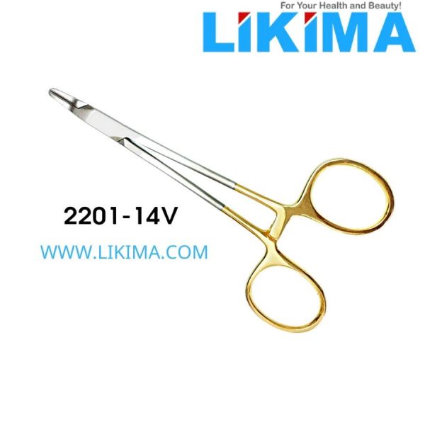 Kẹp kim 14cm, TC tip, cán vàng – 2201-14V Likima