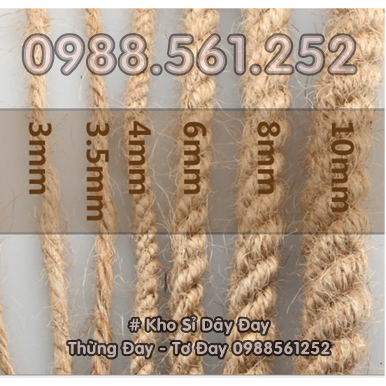 Size 8mm: 10m dây thừng đay gai tự nhiên dùng trang trí, setup, decor