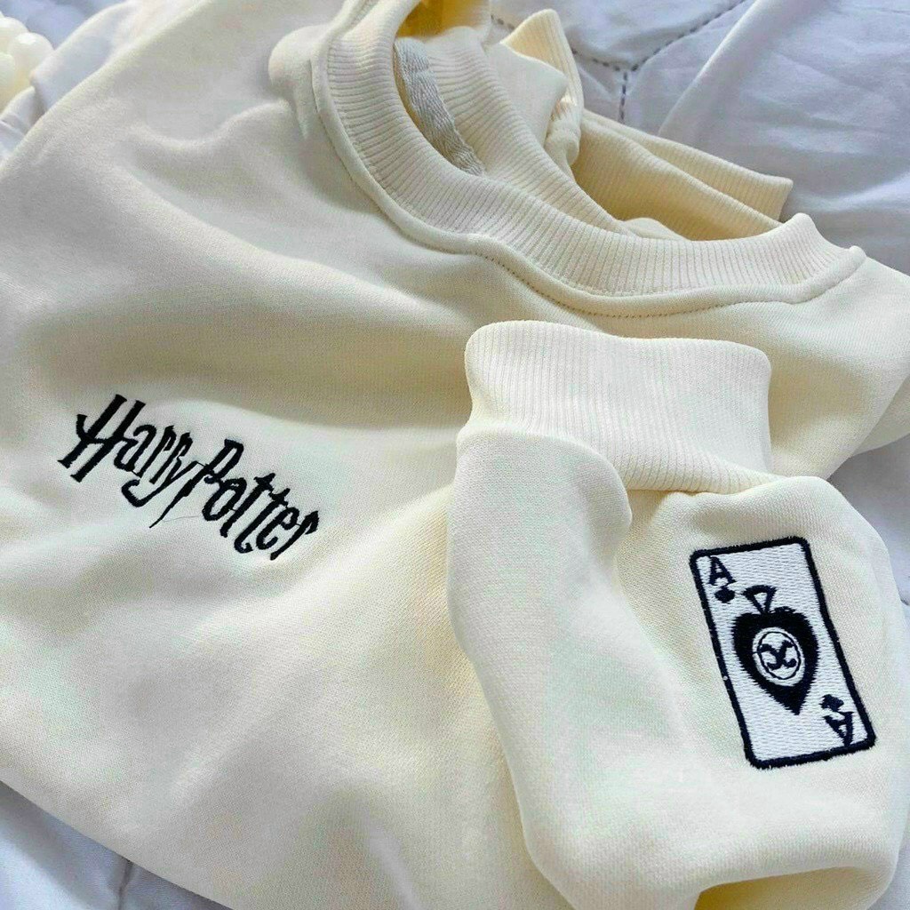 Áo Sweater From Thụng Màu Kem Dễ Thương Thêu Chữ Happy Phong Cách Đường Phố