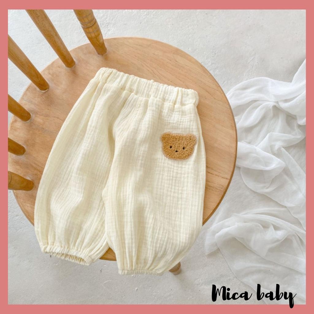 Quần dài cho bé trai bé gái dáng boom chất vải xô Muslin QA41, quần boom trẻ em bo chun Mica baby