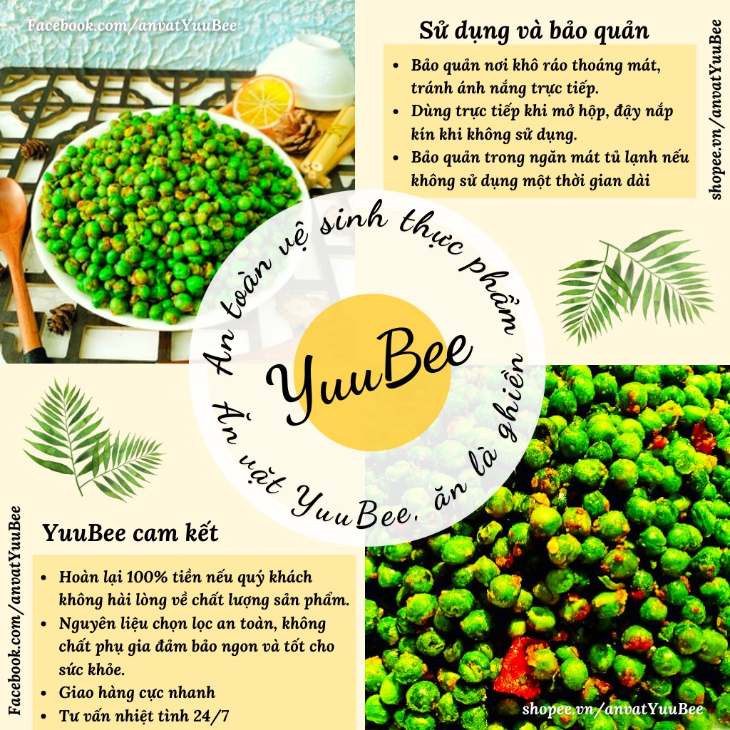 Đậu hà lan tỏi ớt sấy giòn thơm ngon đậm vị 430g YUUBEE - Đồ ăn vặt Việt Nam - Món ngon mỗi ngày