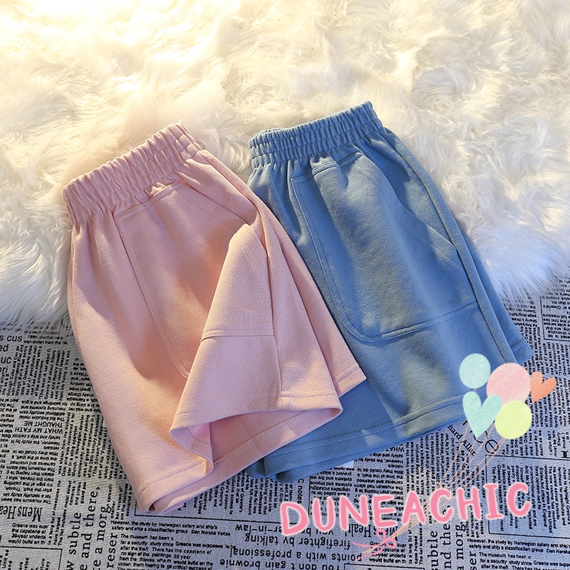 DUNEA Quần Short Dáng Rộng Màu Trơn Phối Túi Thời Trang Mùa Hè Cho Nữ
