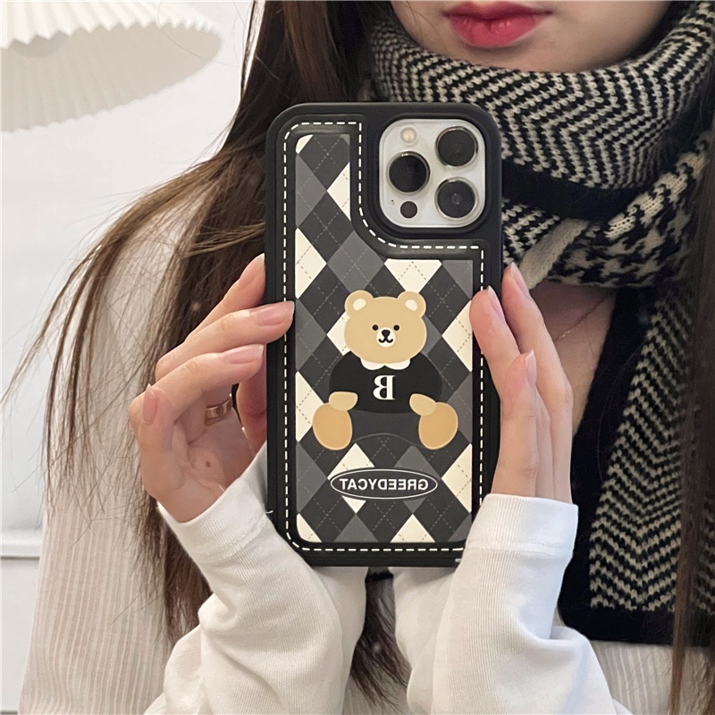 Ốp lưng iphone cạnh vuông chất da Gấu Greedycat 13/13Pro/13PromaxX/Xs/Xsm/7plus/8plus/11/12/11ProMax - Ina Case