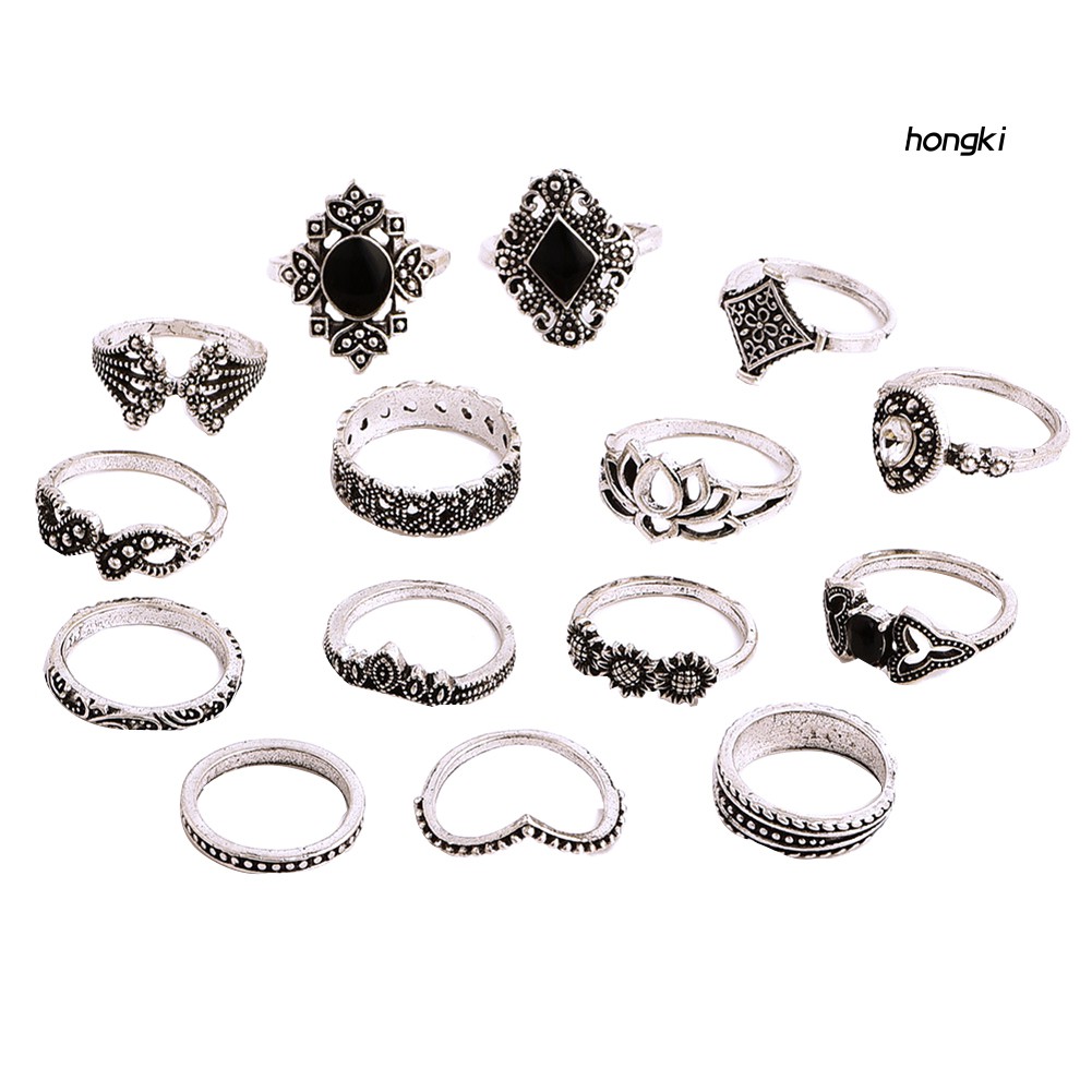 Bộ 15 Nhẫn Đeo Ngón Tay Đính Đá Thời Trang Độc Đáo Cho Nữ