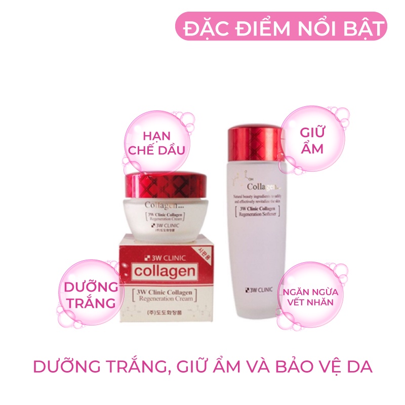 Bộ dưỡng da săn chắc dưỡng trắng da dưỡng ẩm chiết xuất từ Collagen 3W CLINIC Hàn Quốc [Nước Hoa Hồng+ Kem]