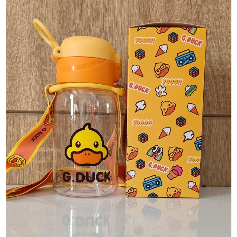 Bình nước cho bé đi học, bình vịt cao cấp, đáng yêu  G Duck, nhựa tritan an toàn, có dây đeo và ống hút, dung tích 400ml
