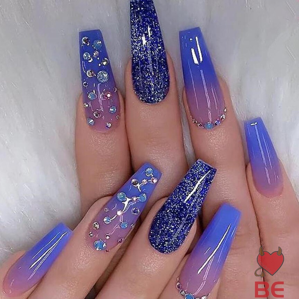Set 24 móng tay giả YADORNOS màu xanh dương gradient thời trang trẻ trung dành cho nữ