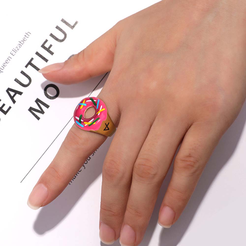 Nhẫn Đeo Tay Kim Loại Tạo Hình Bánh Donut Dễ Thương Cho Nữ