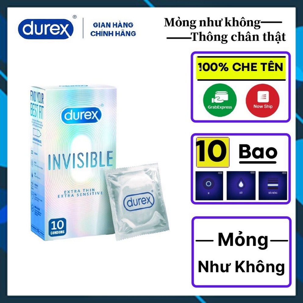 [HÀNG HIỆU] Bao Cao Su Durex Invisible Siêu Mỏng [MUA 2 TẶNG 1], BCS Kéo Dài Thời Gian Quan Hệ, Chống Xuất Tinh Sớm - Hộ