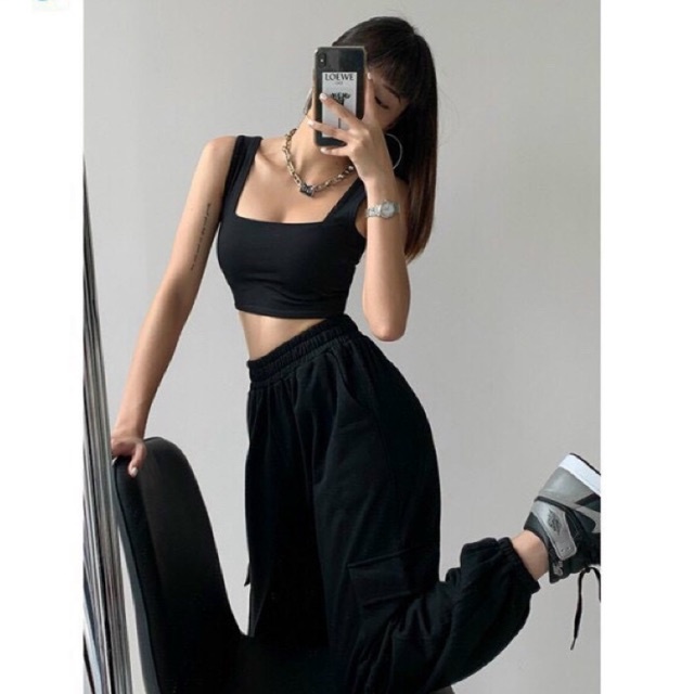 Áo thun croptop hai dây bản lớn cổ vuông 311 FIORI STORE