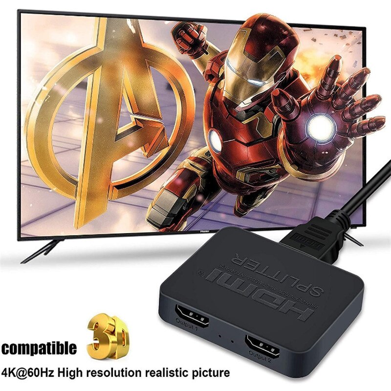 1x2 Switch Splitter HDMI-compatible 4k 60hz 1 in 2 Out for Dual Monitors Full HD 1080P 3D Come with High Speed HDMI Cable