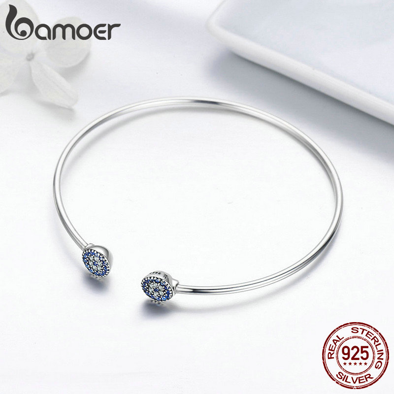 Vòng tay BAMOER SCB058 bằng bạc sterling 925 100% đính hạt đá CZ màu xanh dương phong cách sang trọng